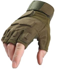 Tactical Military Combat Gloves w/ Soft Padding, Hard Knuckle Gloves for Men - Hunting, Shooting, Hiking, Camping, & Motorcycle (Color: Green-Half Finger, size: medium)